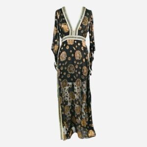 Calypso Black and Gold Maxi Dress, Size Small